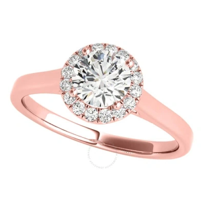 Maulijewels 1.25 Carat Moissanite & Halo Round Diamond Engagement Ring 14k Solid Rose Gold In Pink