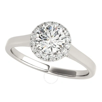 Maulijewels 1.25 Carat Moissanite & Halo Round Diamond Engagement Ring 14k Solid White Gold In Metallic