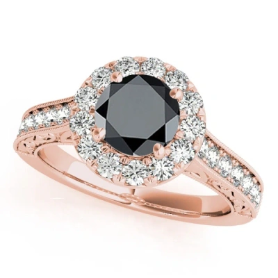 Maulijewels 1.40 Carat Round Shape Black And White Diamond Wedding Ring  In 14k Rose Gold