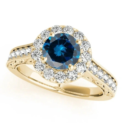 Maulijewels 1.40 Carat Round Shape Blue And White Diamond Ring In 14k Yellow Gold