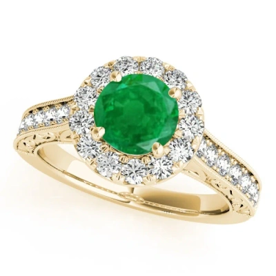 Maulijewels 1.40 Carat Round Shape Emerald And Diamond Wedding Ring In 14k Yellow Gold In Green