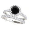 MAULIJEWELS MAULIJEWELS 1.60 CARAT BLACK & HALO WHITE DIAMOND BRIDAL SET ENGAGEMENT RING FOR WOMEN IN 18K SOLID 