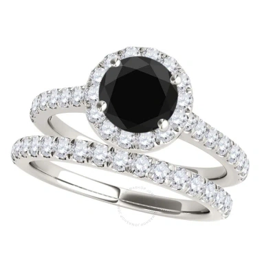 Maulijewels 1.60 Carat Black & Halo White Diamond Bridal Set Engagement Ring For Women In 18k Solid