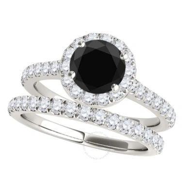 Maulijewels 1.60 Carat Black & Halo White Diamond Bridal Set Engagement Ring For Women In 18k Solid In Metallic