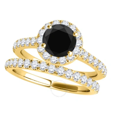 Maulijewels 1.60 Carat Black & Halo White Diamond Bridal Set Engagement Ring For Women In 18k Solid In Yellow