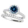 MAULIJEWELS MAULIJEWELS 1.60 CARAT BLUE & WHITE HALO DIAMOND BRIDAL SET ENGAGEMENT RING FOR WOMEN IN 18K SOLID W