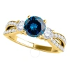 MAULIJEWELS MAULIJEWELS 1.75 CARAT BLUE & WHITE DIAMOND ENGAGEMENT RING FOR WOMEN IN 14K YELLOW SOLID GOLD IN SI