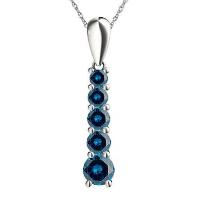 Pre-owned Maulijewels 1.0 Carat Blue Natural Diamond Journey Pendant Necklace In 14k Solid White Gold