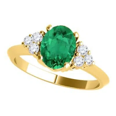 Pre-owned Maulijewels 1.00 Carat Emerald & Round White Diamond Gemstone Ring In 10k Solid