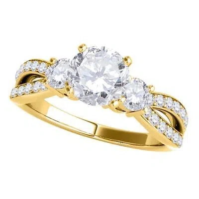 Pre-owned Maulijewels 1.00 Carat Round White Diamond Engagement Wedding Ring For Women's In Yellow