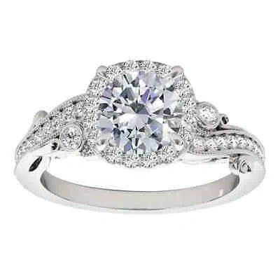 Pre-owned Maulijewels 1.00 Ct Natural Diamond Halo Engagement Ring In 14k Solid White Gold