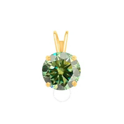 Maulijewels 1.00ct D-vvs1 Green Moissanite Diamond 14k Yellow Gold Solitaire Necklace With Gold Plat