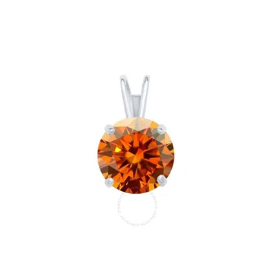 Maulijewels 1.00ct D-vvs1 Orange Moissanite Diamond 14k White Gold Solitaire Necklace With Gold Plat In Red