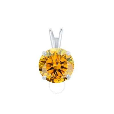 Maulijewels 1.00ct D-vvs1 Yellow Moissanite Diamond 14k White Gold Solitaire Necklace With Gold Plat In Red