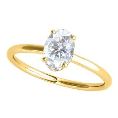 Pre-owned Maulijewels 1.05 Carat Oval Moissanite And Natural Diamond Solitaire Engagement In Yellow
