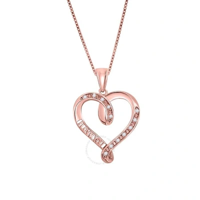 Maulijewels 10k Rose Gold 0.05 Carat Diamond "i Love You " Pendant With 18" Gold Plated 925 Sterling