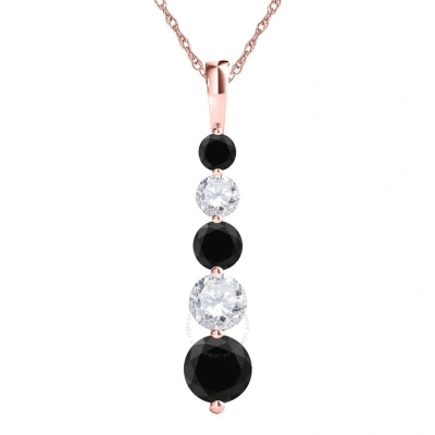 Maulijewels 10k Rose Gold 1 Ct Round Cut Black And White Diamond Pendant Necklace With 18" 10k Rose In Black/white