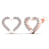 Maulijewels 10k Solid Rose Gold 0.13 Carat Heart Shape Natural Diamond Stud Earrings For Women Jewel In Pink