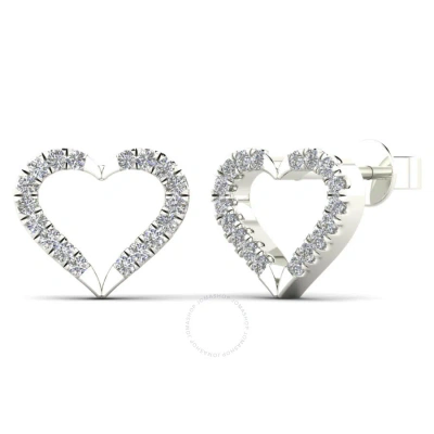 Maulijewels 10k Solid White Gold 0.13 Carat Heart Shape Natural Diamond Stud Earrings For Women Jewe