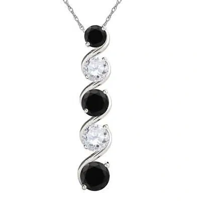Pre-owned Maulijewels 10k White Gold 1 Ct Round Cut Black And White Diamond Pendant