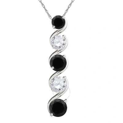 Maulijewels 10k White Gold 1 Ct Round Cut Black And White Diamond Pendant Necklace With 18" 10k Whit In Black/white