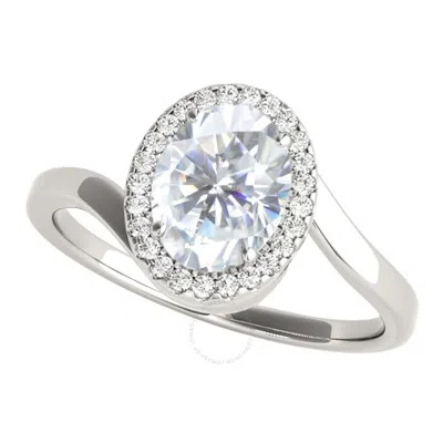 Maulijewels 10k White Gold 1.65 Carat Oval Moissanite ( G-h/ Vs1 ) Natural Diamond Halo Engagement R In Metallic