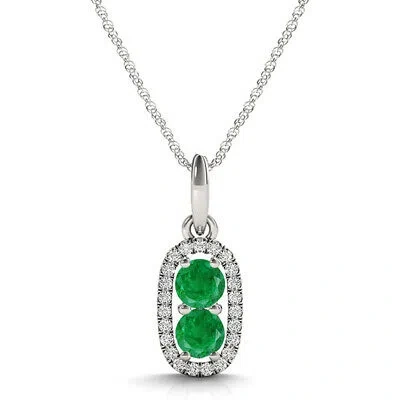 Pre-owned Maulijewels 1.15 Carat Natural Emerald & Diamond Pendant In 14k White Gold With In Green
