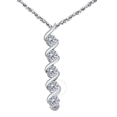 Maulijewels 1/2 Carat Diamond Five Stone Swirl Pendant In 10k Solid White Gold With 18" 10k White Go