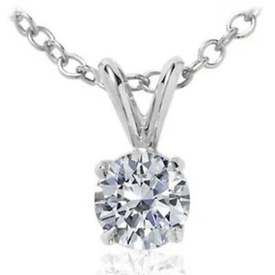 Pre-owned Maulijewels 1/2 Carat Natural Round Diamond Solitaire Pendant In 14k Solid White