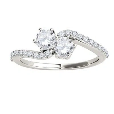 Pre-owned Maulijewels 1/2 Carat White Diamond Two Stone Women/ Girls Wedding Engagement