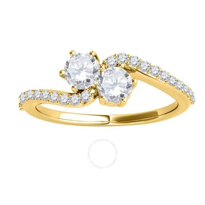 Maulijewels 1/2 Carat White Diamond Two Stone Women/ Girls Wedding Engagement Ring 14k Solid Yellow In Gold