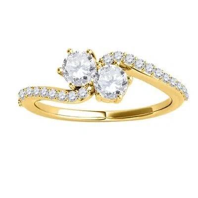 Pre-owned Maulijewels 1/2 Carat White Diamond Two Stone Women/ Girls Wedding Engagement In Yellow