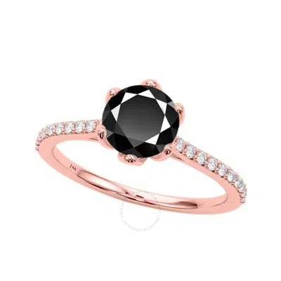 Maulijewels 1.25 Carat Black & White Diamond Engagement Rings In 14k Rose Gold Ring Size 6 In Pink