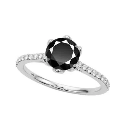 Pre-owned Maulijewels 1.25 Carat Black & White Diamond Engagement Rings In 14k White Gold