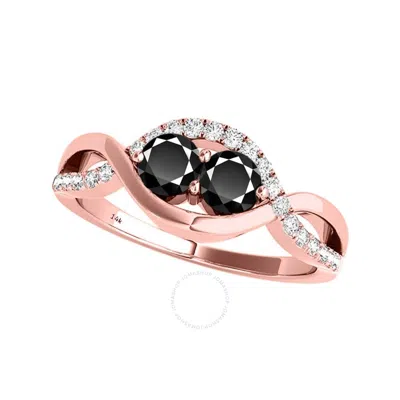 Maulijewels 1.25 Carat Black Two Stone & White Diamond Engagement Rings In 14k Solid Rose Gold In Ri