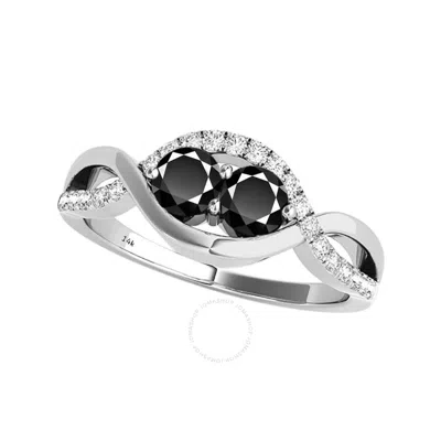 Maulijewels 1.25 Carat Black Two Stone & Yellow Diamond Engagement Rings In 14k Solid White Gold In In Metallic