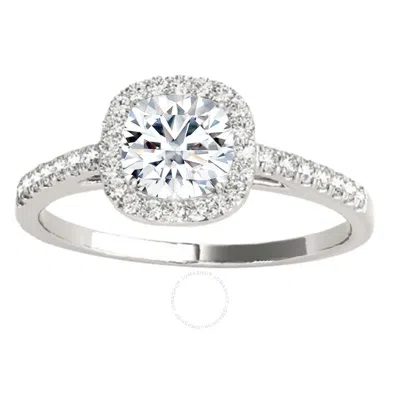 Maulijewels 1.25 Carat Cushion Cut Halo Diamond Moissanite Engagement Ring In 14k White Gold In Ring In Metallic