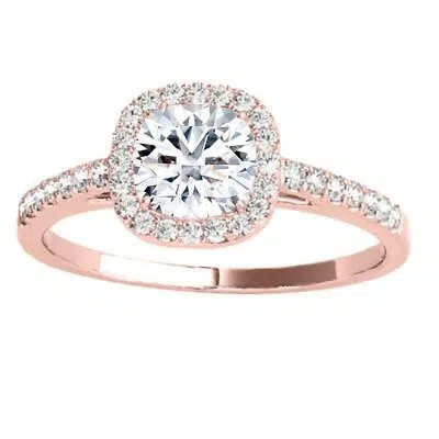 Pre-owned Maulijewels 1.25 Carat Cushion Cut Halo Diamond Moissanite Engagement Ring In In Pink