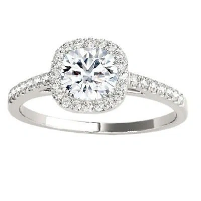 Pre-owned Maulijewels 1.25 Carat Cushion Cut Halo Diamond Moissanite Engagement Ring In In White