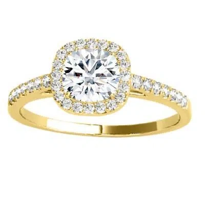 Pre-owned Maulijewels 1.25 Carat Cushion Cut Halo Diamond Moissanite Engagement Ring In In Yellow