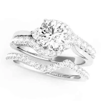 Pre-owned Maulijewels 1.25 Carat Halo Diamond Engagement Ring 14k White Gold Bridal Set