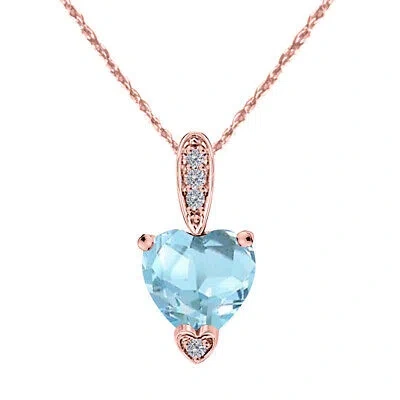 Pre-owned Maulijewels 1.25 Carat Heart Shape Aquamarine Gemstone And White Diamond Pendant