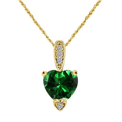 Pre-owned Maulijewels 1.25 Carat Heart Shape Emerald Gemstone And White Diamond Pendant In