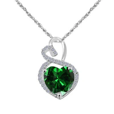 Pre-owned Maulijewels 1.25 Carat Heart Shape Emerald Gemstone And White Diamond Pendant In