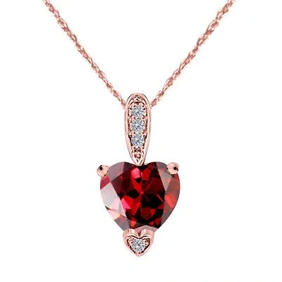 Pre-owned Maulijewels 1.25 Carat Heart Shape Garnet Gemstone And White Diamond Pendant In