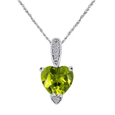 Pre-owned Maulijewels 1.25 Carat Heart Shape Peridot Gemstone And White Diamond Pendant In