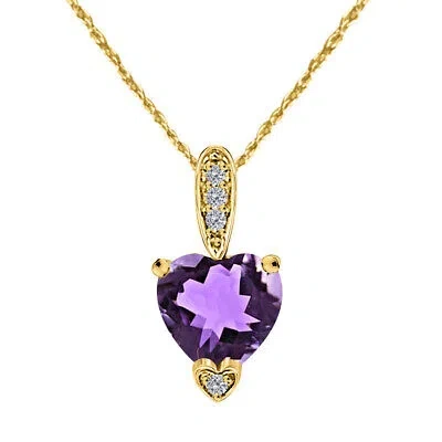 Pre-owned Maulijewels 1.25 Ct Amethyst & Diamond Heart Pendant 10k Yellow Gold 18" Chain In Purple