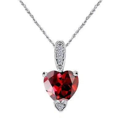 Pre-owned Maulijewels 1.25 Ct Garnet & Diamond Heart Pendant 10k White Gold 18" Chain In Red