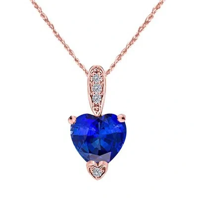 Pre-owned Maulijewels 1.25 Ct Tanzanite & Diamond Heart Pendant 10k Rose Gold 18" Chain In Blue