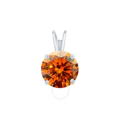 Maulijewels 1.25ct D-vvs1 Orange Moissanite Diamond 14k White Gold Solitaire Necklace With Gold Plat In Red